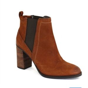 Franco Sarto Odette Brown Heeled Ankle Boots Brown Tan Stacked Wooden Heels 71/2